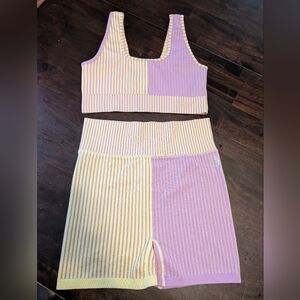 FP Movement By Free People Stripe Mixing Yellow/Purple Activewear Set